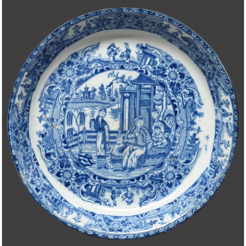 Appraisal: A Staffordshire blue printed pearlware chinoiserie dish c cm diam