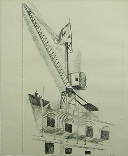 Appraisal: Construction with Crane Lithograph on Paper Delaunay French - Robert