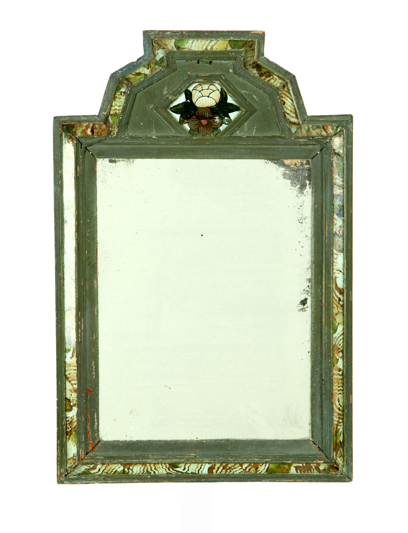 Appraisal: COURTING MIRROR American early th century Pine frame with reverse