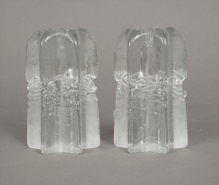 Appraisal: Pair of 'Glasslight' Molded Glass Candlesticks Signed and dated '