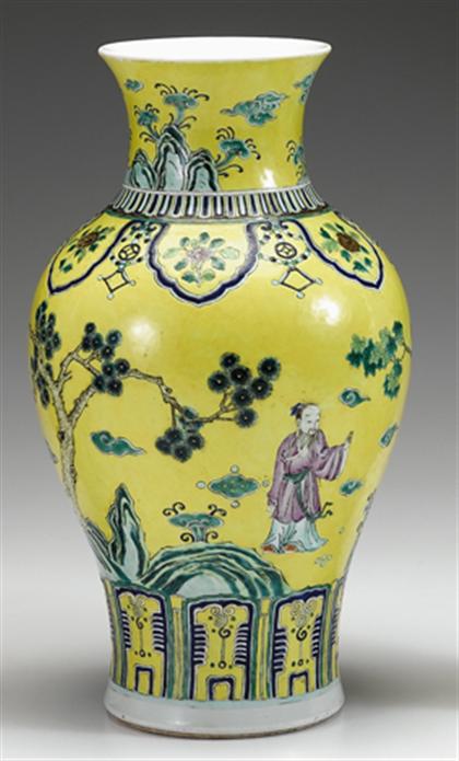 Appraisal: Fine and large Chinese famille jaune and enameled baluster vase