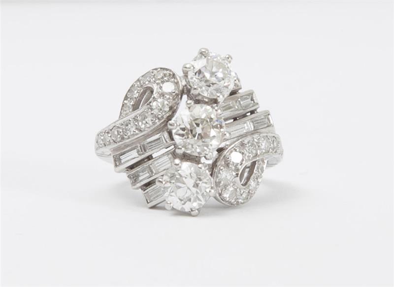 Appraisal: PLATINUM AND DIAMOND RING Set with old European-cut diamonds weighing