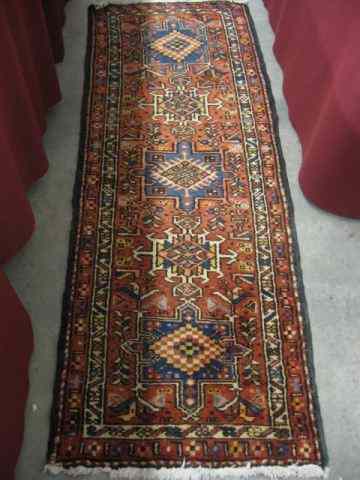 Appraisal: Heriz Persian Handmade Runner geometrics salmon field ' '' x