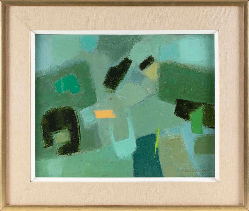 Appraisal: M ZENA LESSER MASSACHUSETTS CONTEMPORARY ABSTRACT IN GREENS OIL ON