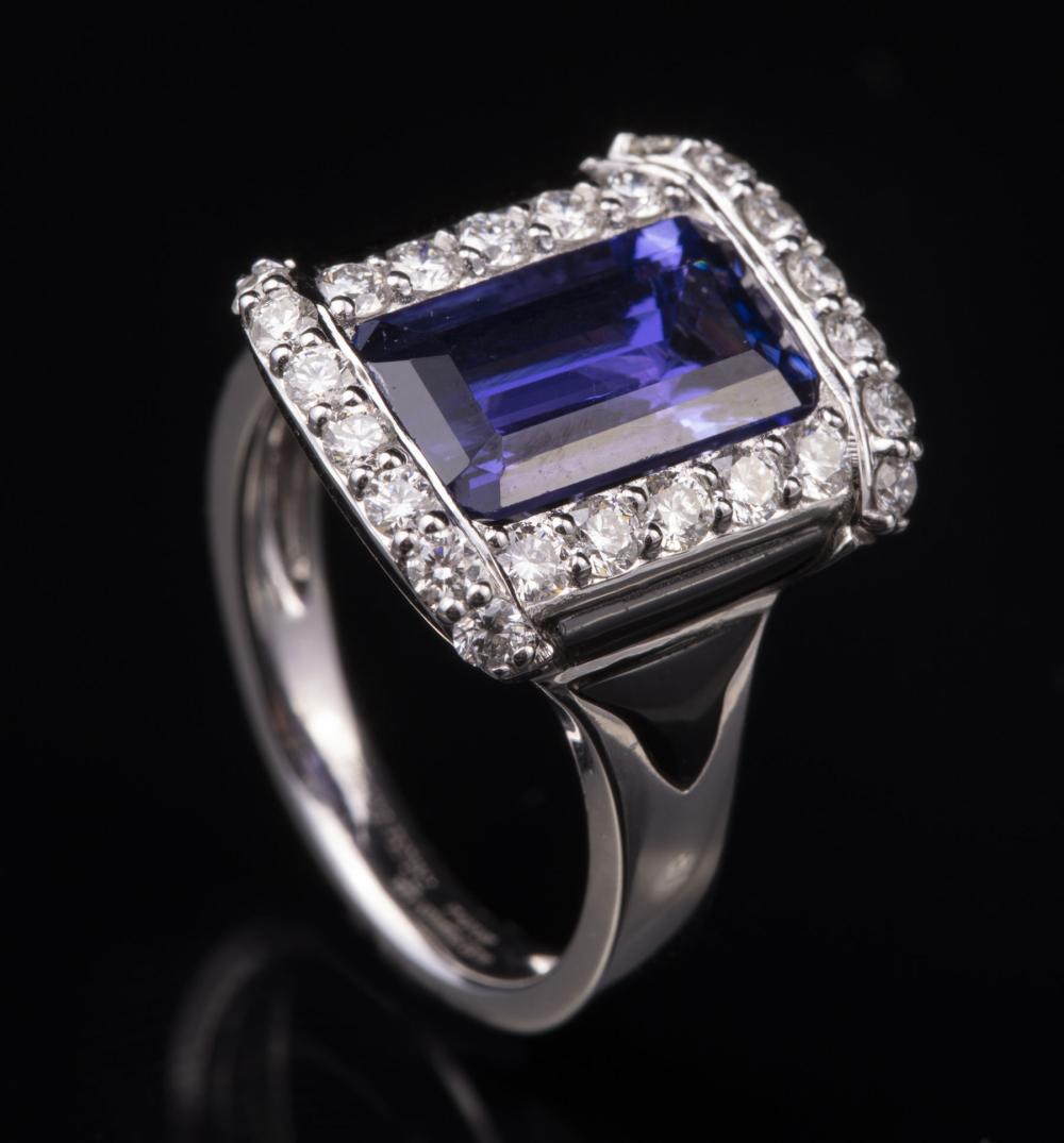 Appraisal: kt White Gold Tanzanite and Diamond Ring center bezel set