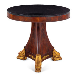 Appraisal: An Empire Style Parcel Gilt Mahogany Marble-Top Center Table th