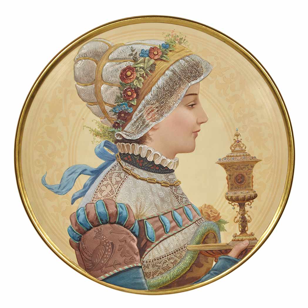 Appraisal: Continental Gilt and Polychrome Decorated Porcelain Portrait Plaque Probably Austrian