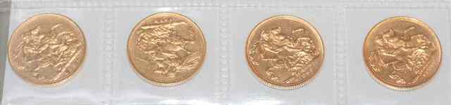 Appraisal: FOUR QUEEN VICTORIA MELBOURNE MINT GOLD SOVEREIGNS Old Veil head