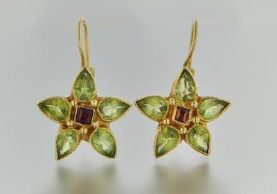 Appraisal: A Pair of Garnet and Peridot Earrings k yellow gold