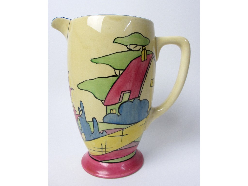 Appraisal: A Clarice Cliff Bizarre Pink Roof Cottage design jug with