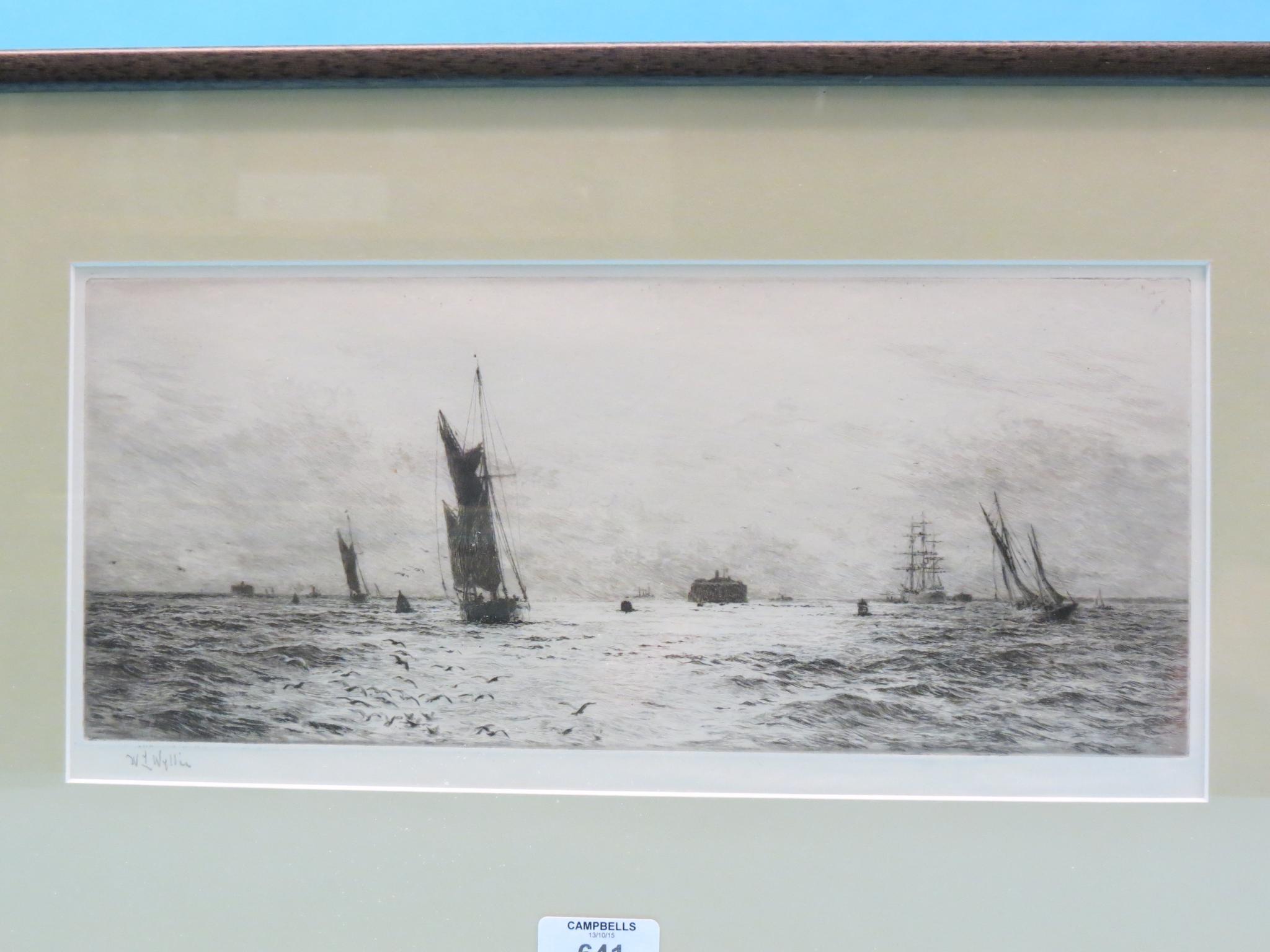 Appraisal: William Lionel Wyllie - marine etching Solent view with boating