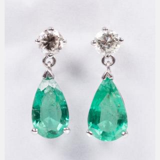 Appraisal: A Pair of kt White Gold Emerald and Diamond Earrings