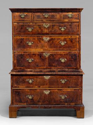 Appraisal: George I chest on chest two-case construction walnut veneered dovetailed