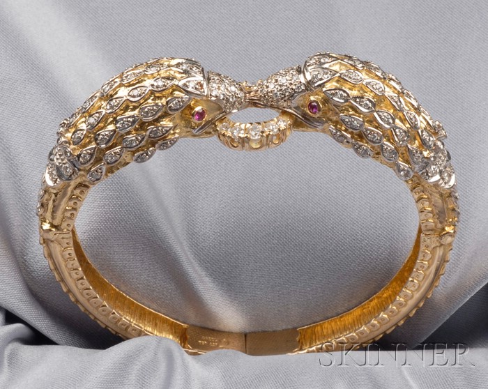 Appraisal: kt Gold and Diamond Bracelet Lalaounis the hinged bangle designed