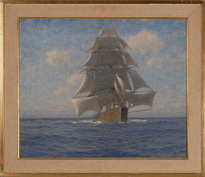 Appraisal: FRAMED PAINTING UNTRACED ARTIST American Early th Century Ship under