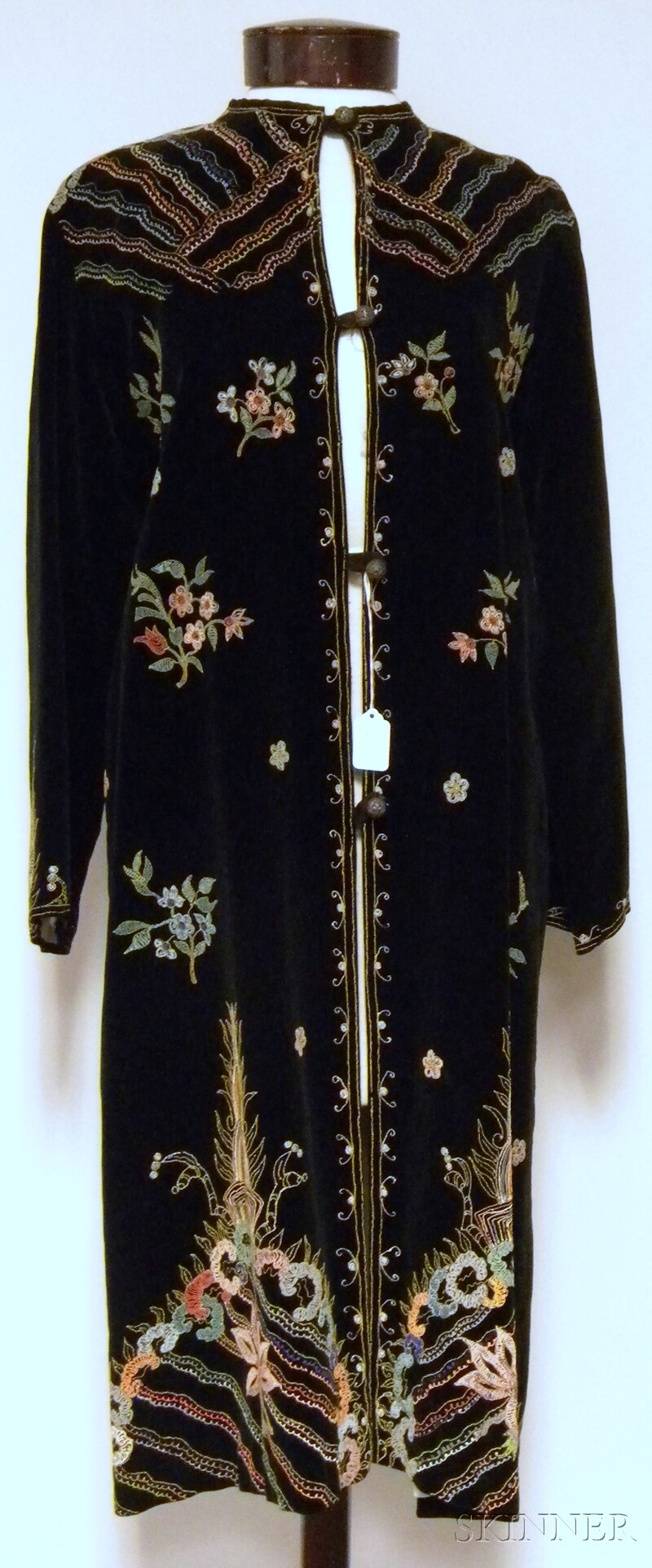 Appraisal: Vintage Hand-painted Black Velvet Opera Coat silk-lined the painting done