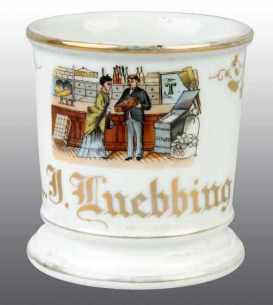 Appraisal: A F Luebbing Occupational Shaving Mug Description Depicts a grocery