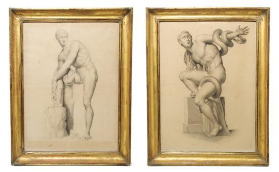 Appraisal: A Pair of Neoclassical Figural Charcoal Drawings depicting male figures