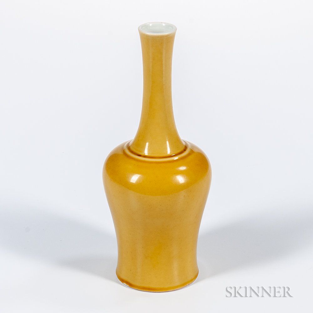 Appraisal: Yellow-glazed Vase Yellow-glazed Vase China baluster with S-curved sides flaring