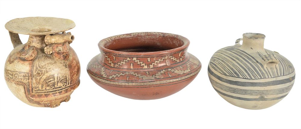 Appraisal: Three Painted Vessels to include polychrome pottery bowl having geometric