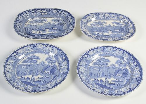 Appraisal: A th century 'Wild Roses' pattern blue printed ovoid dish