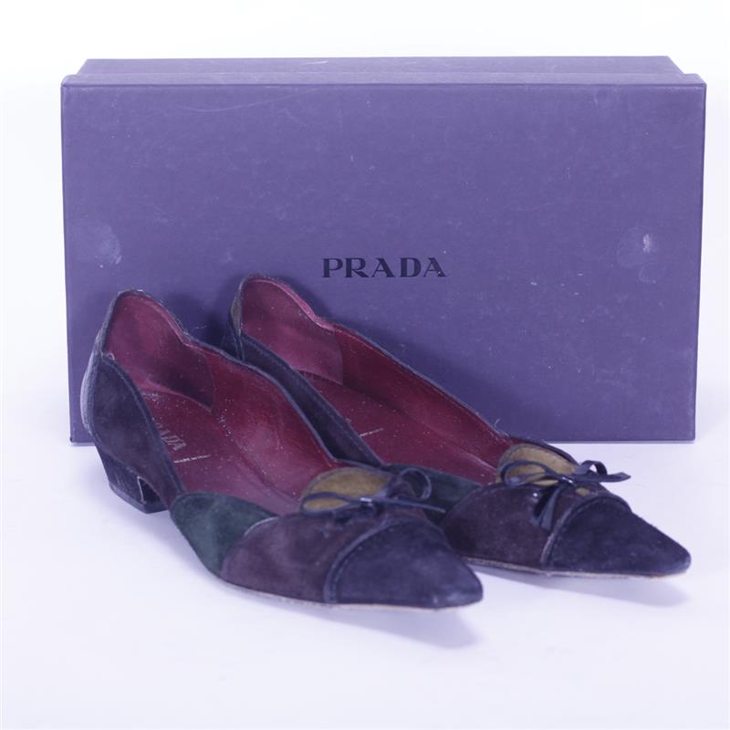 Appraisal: PRADA multi suede pointed toe loafers with box W