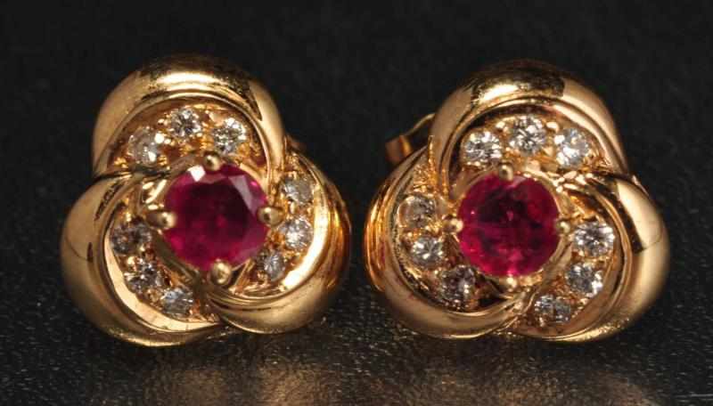 Appraisal: Pair of K Y Gold Diamond Ruby Earrings Description Diamonds