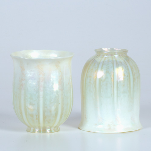 Appraisal: TIFFANY STUDIOS Pair of pastel glass lamp shades of bell