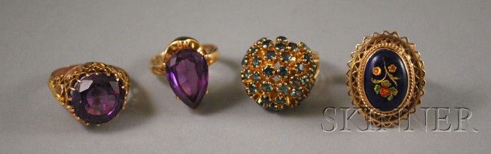 Appraisal: Three Gold and Gemstone Rings a kt gold solitaire ring