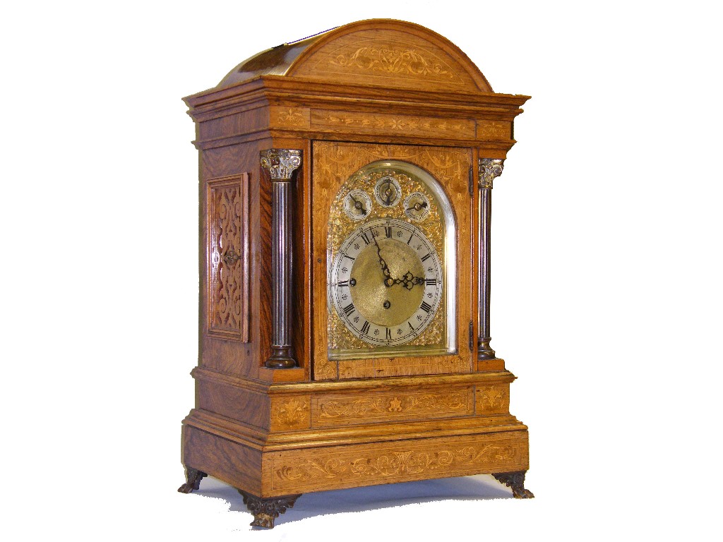 Appraisal: Good rosewood triple fusee boardroom clock the W H movement