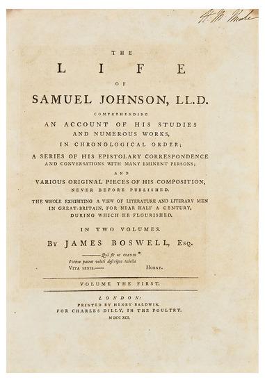 Appraisal: BOSWELL James - The Life of Samuel Johnson London Printed