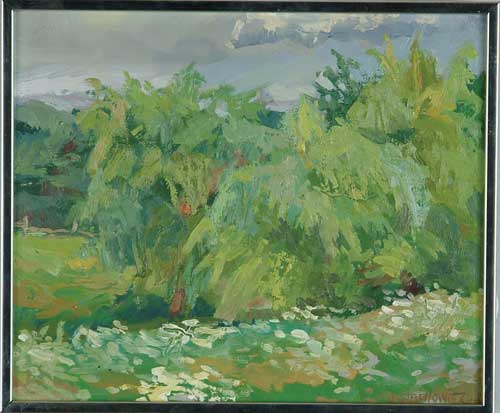 Appraisal: J STACHOWICZ American th Century SUMMER TREES Oil on masonite