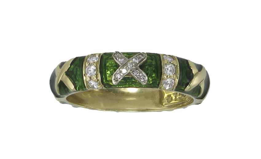 Appraisal: K HIDALGO DIAMOND ENAMEL KISS BAND RING K yellow gold