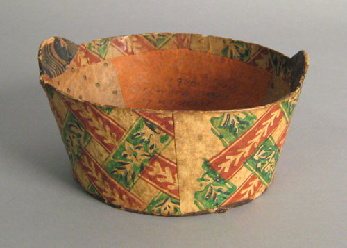 Appraisal: Unusual wallpaper bowl ca with red and green lattice decoration