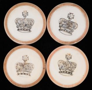 Appraisal: Four Crown Inside Yellow Rim Ivory Poker Chips English ca