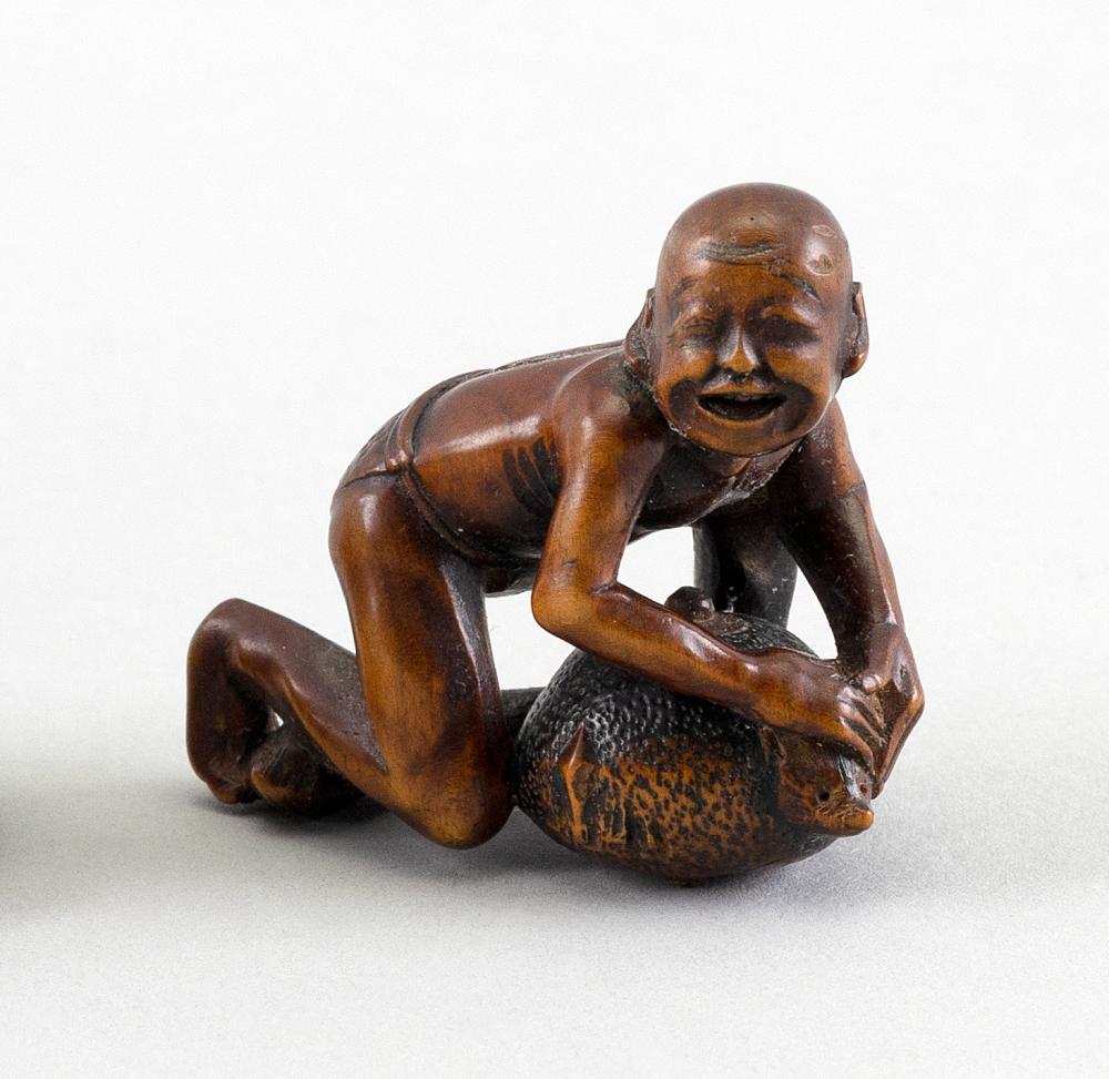 Appraisal: JAPANESE WOOD NETSUKE TH CENTURY LENGTH JAPANESE WOOD NETSUKE th