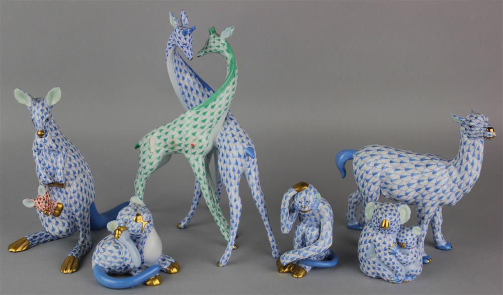 Appraisal: SIX HEREND PORCELAIN ANIMALS blue printed and incised marks with