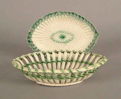 Appraisal: Leedsware reticulated oval fruit basket with stand ca l