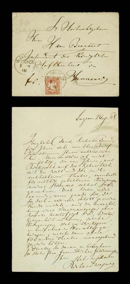 Appraisal: piece Autograph Letter Signed Wagner Richard Lucerne Aug nd p