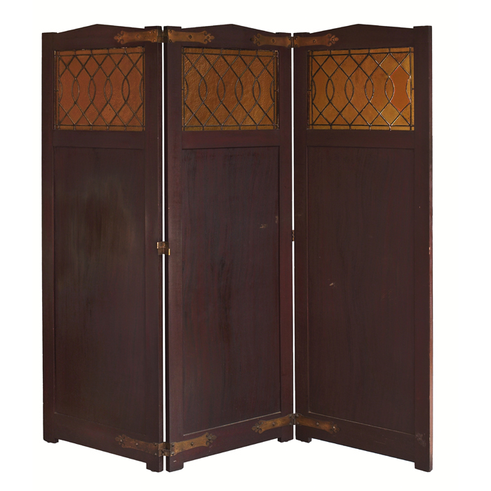 Appraisal: Arts and Crafts screen in mahogany peaked top over leaded