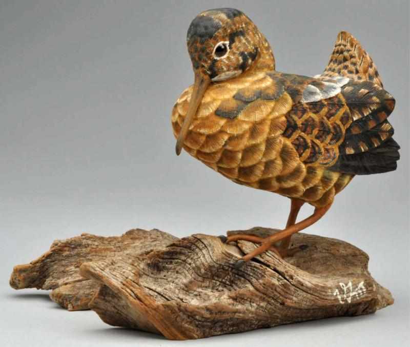 Appraisal: Carved Wooden Woodcock Bird Figure Artist signed Exquisite detail with