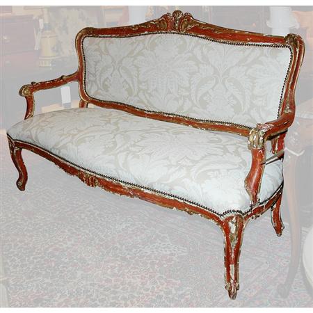 Appraisal: Italian Red and Gold Painted Settee Estimate -