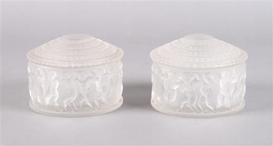 Appraisal: A Pair of Lalique Covered Glass Boxes Height x width