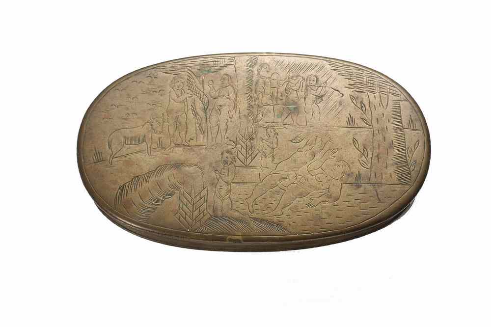 Appraisal: DUTCH TOBACCO BOX - th c Dutch Brass Oval Tobacco