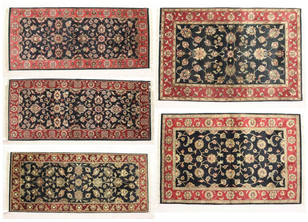 Appraisal: FIVE SIMILAR HAND KNOTTED ORIENTAL AREA RUGS Indo-Persian all floral