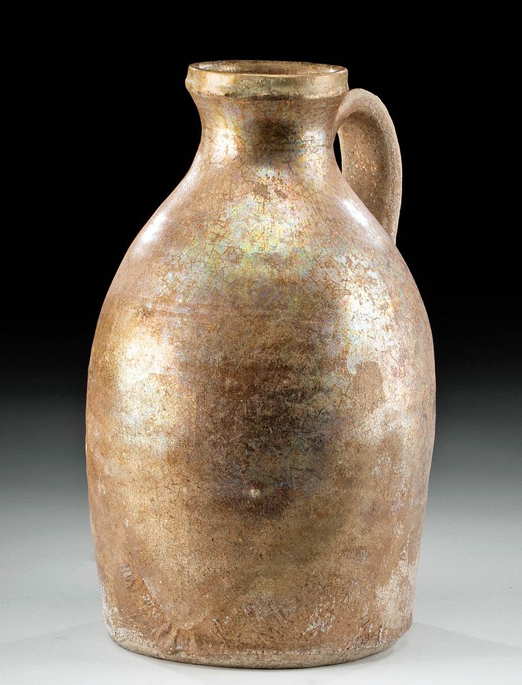 Appraisal: nd C Parthian Glazed Pottery Jug Gorgeous Iridescence Originally Listed