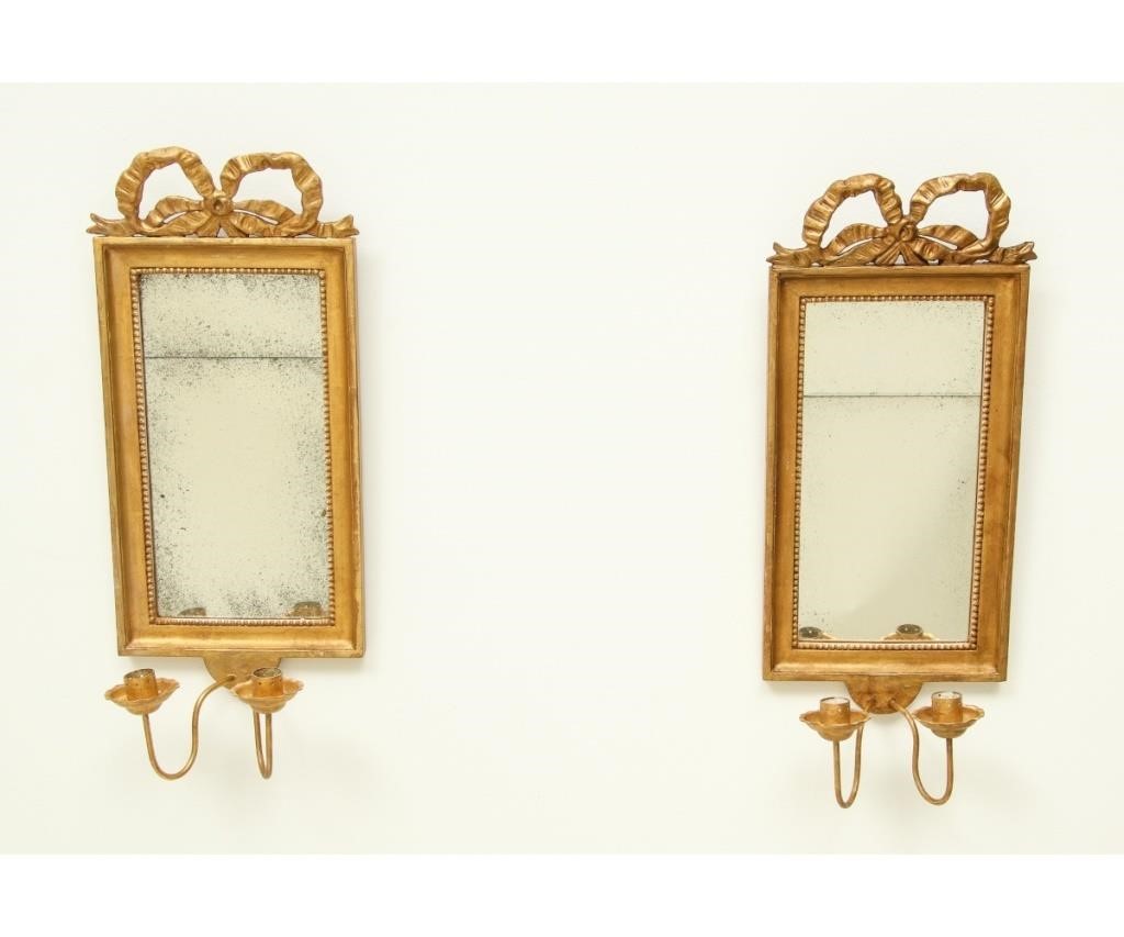 Appraisal: Pair of French style gilt wood mirrored sconces h x