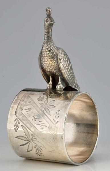 Appraisal: Peacock Atop Holder Figural Napkin Ring By Meriden Britannia Co