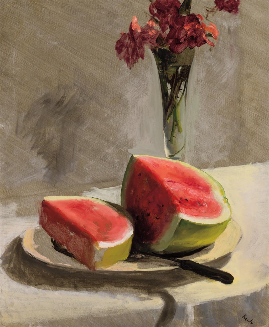 Appraisal: JOHN KOCH American - Still Life with Watermelon and Roses