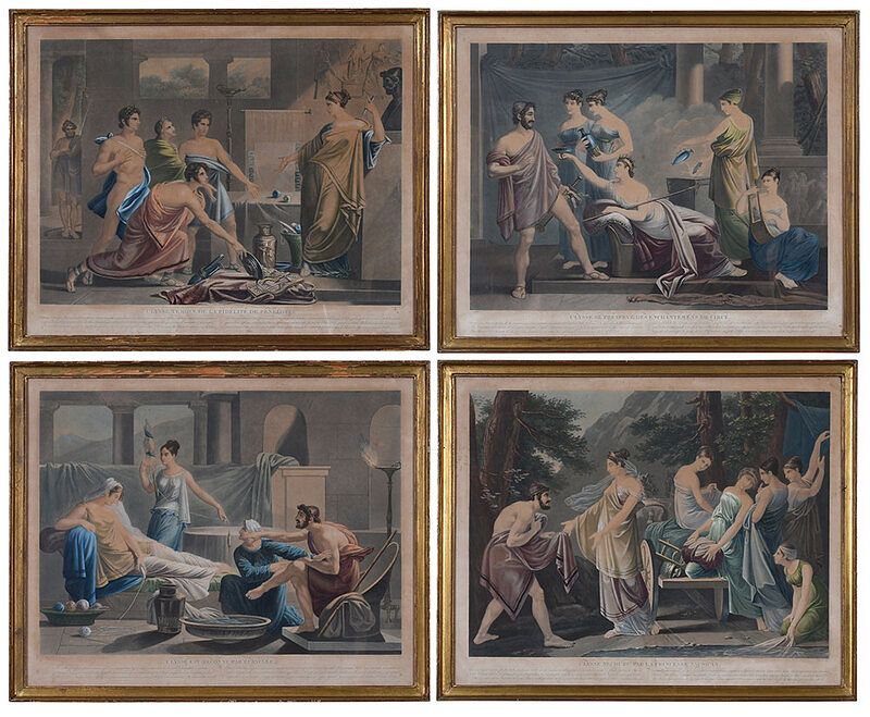 Appraisal: Philibert Louis Debucourt French - Four color engravings Ulysse Secouru